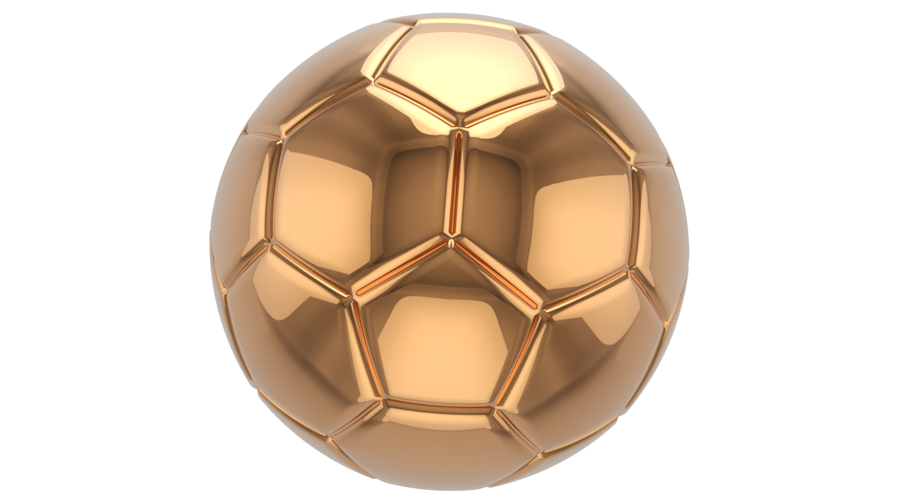 3d realistic Golden soccer ball on it isolated on transparent PNG