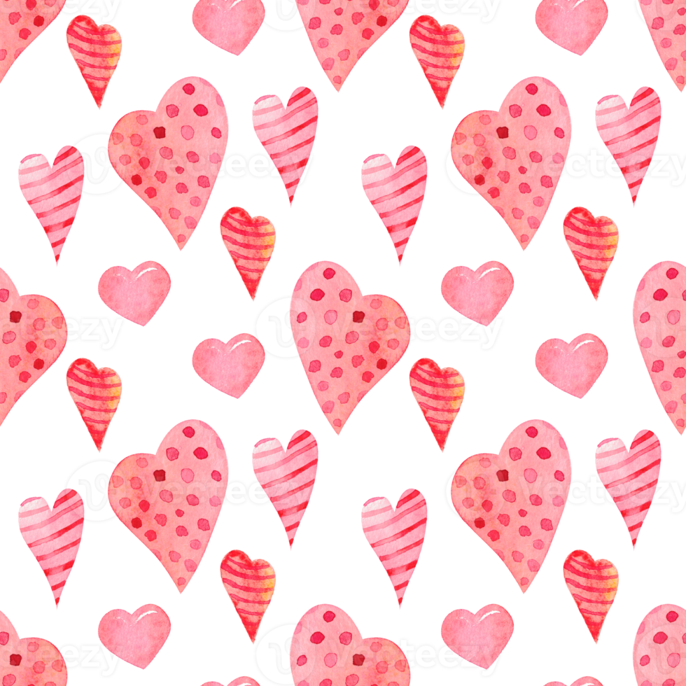 Hand-drawn watercolor pink heart seamless pattern. Romantic decorative pattern perfect for Valentine's day gift paper, wedding decor or fabric textile png