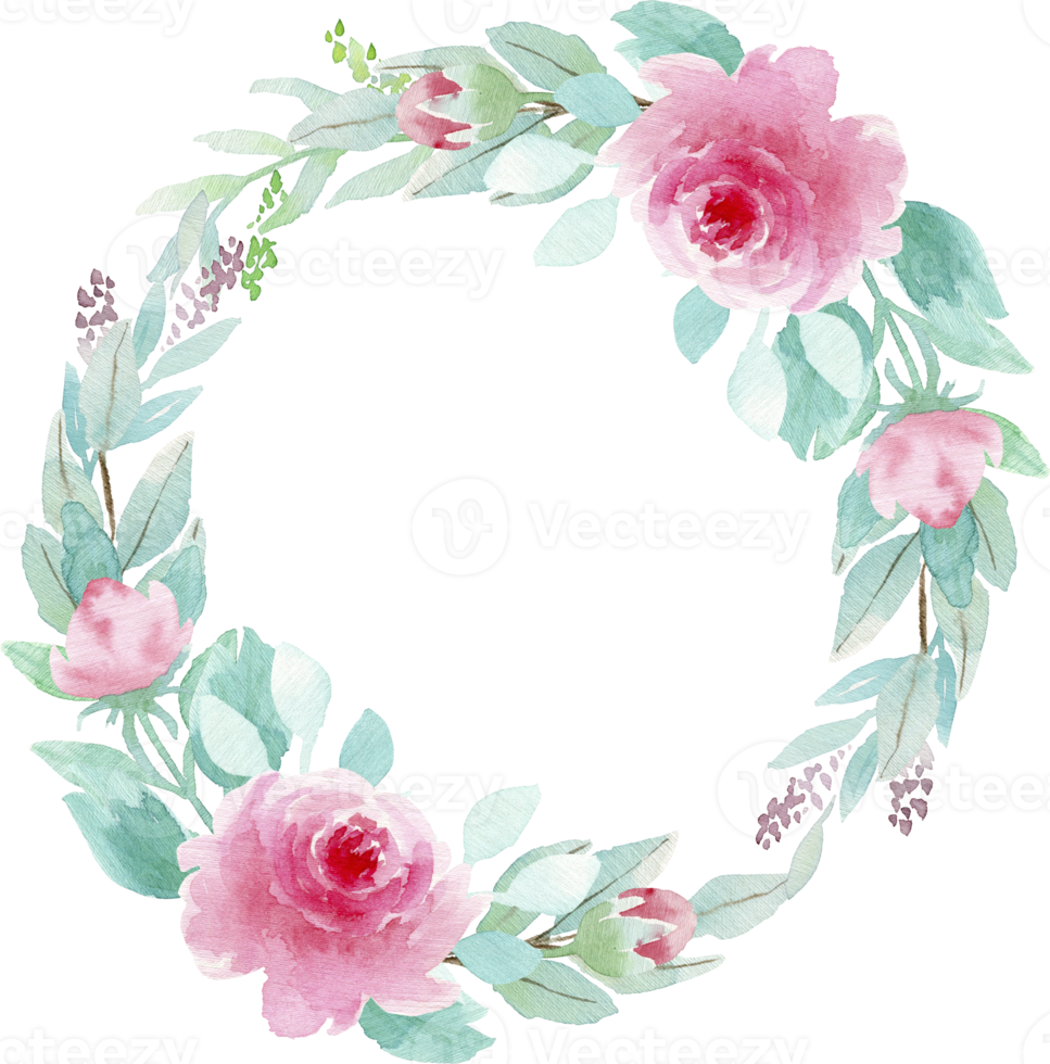 Pink and Mint Wreath. Watercolor Floral Hand Drown Illustration png
