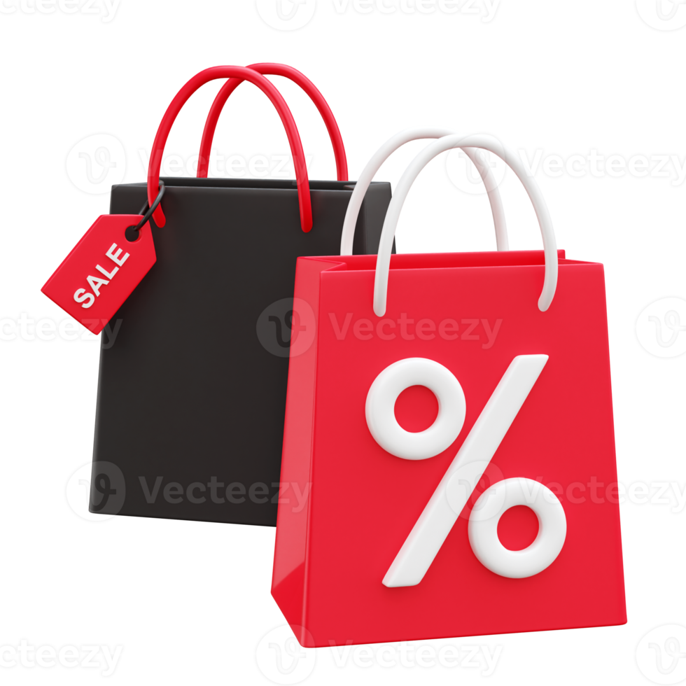 Shopping bag discount black friday  3d icon render illustration png