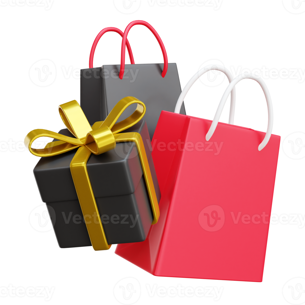 Shopping Bag Gift Box 3d icon render illustration png