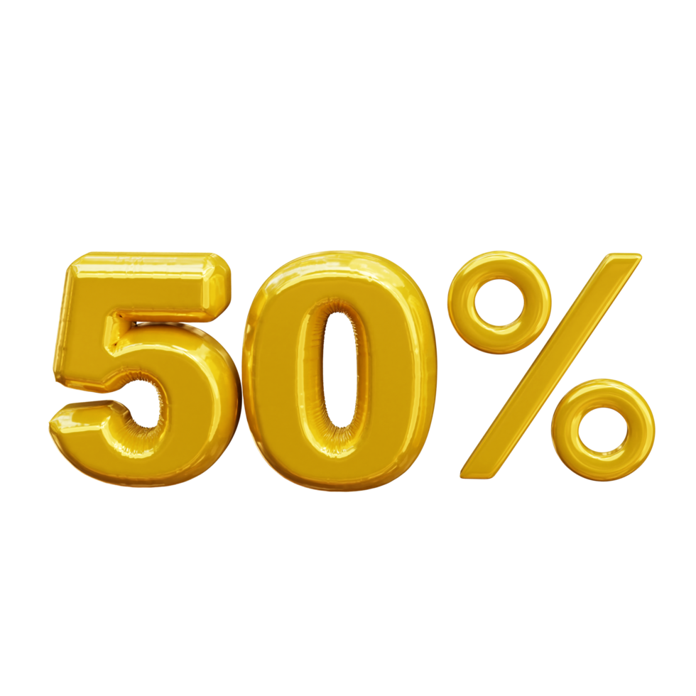 50 percent gold discount 3d icon render illustration png