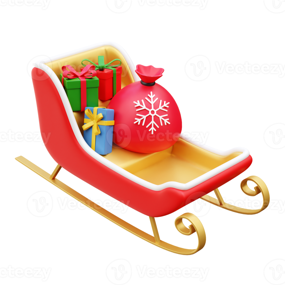 Santa Sleigh 3d icon render illustration png