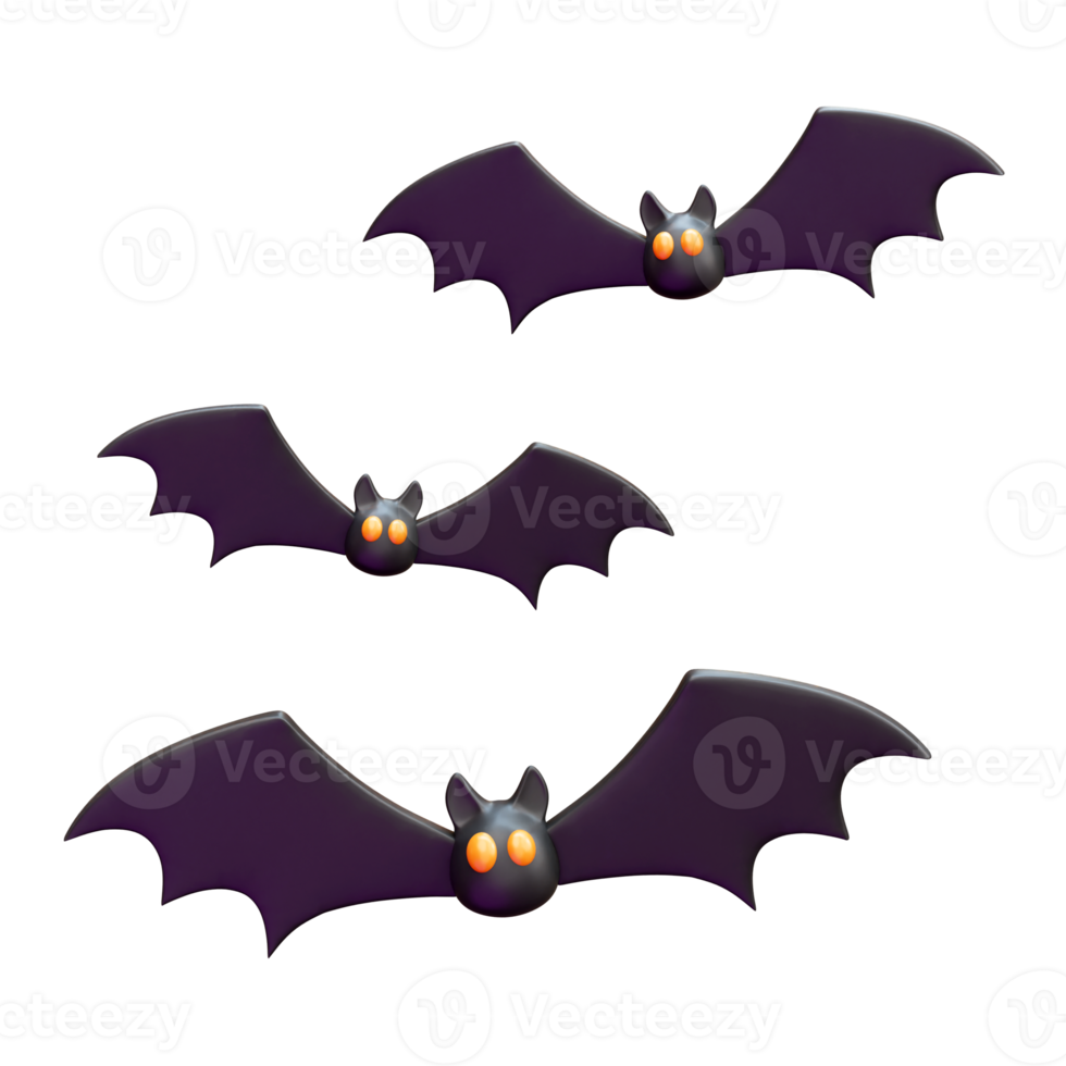 Three cute bats 3d icon render illustration png
