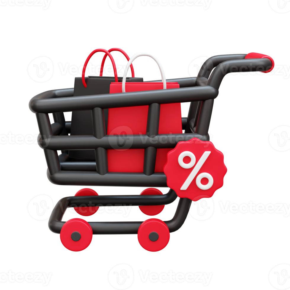 Shopping trolley black friday 3d icon render illustration png
