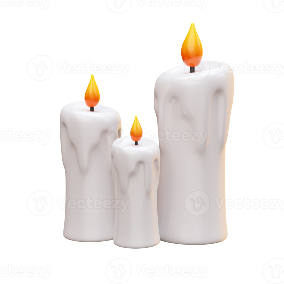 trois bougies blanches icône 3d render illustration png