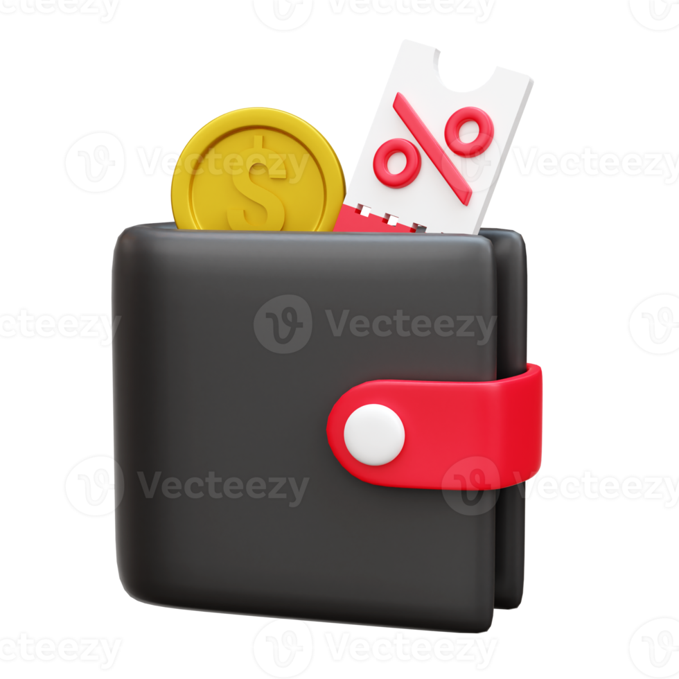 Wallet and coupon discount 3d icon render illustration png