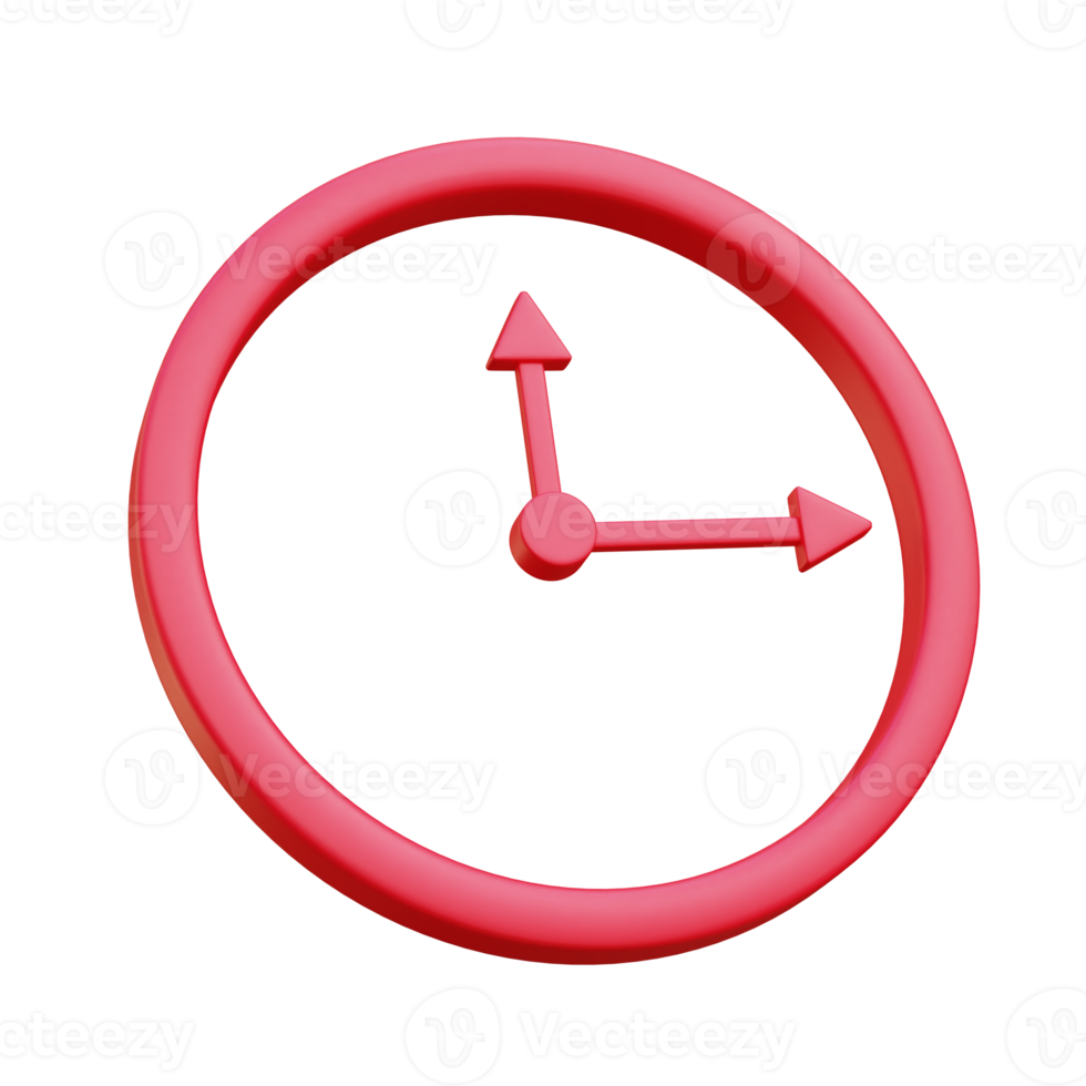 Red clock 3d icon render illustration png