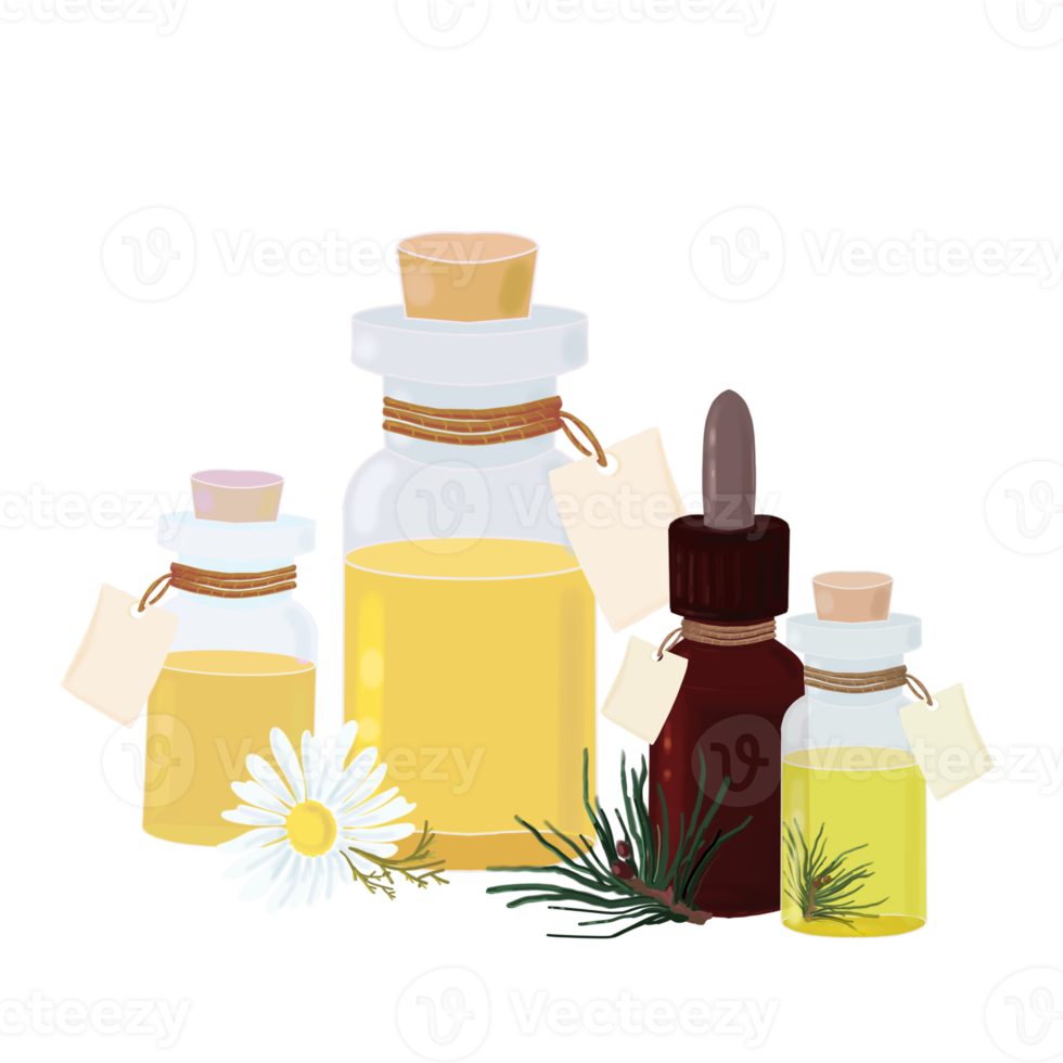 essential oils in glass bottles png