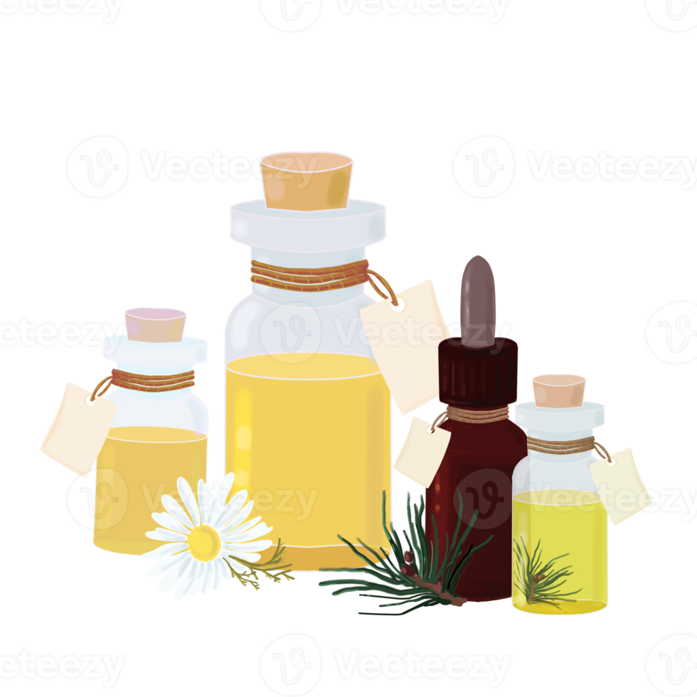 aceites esenciales en botellas de vidrio png