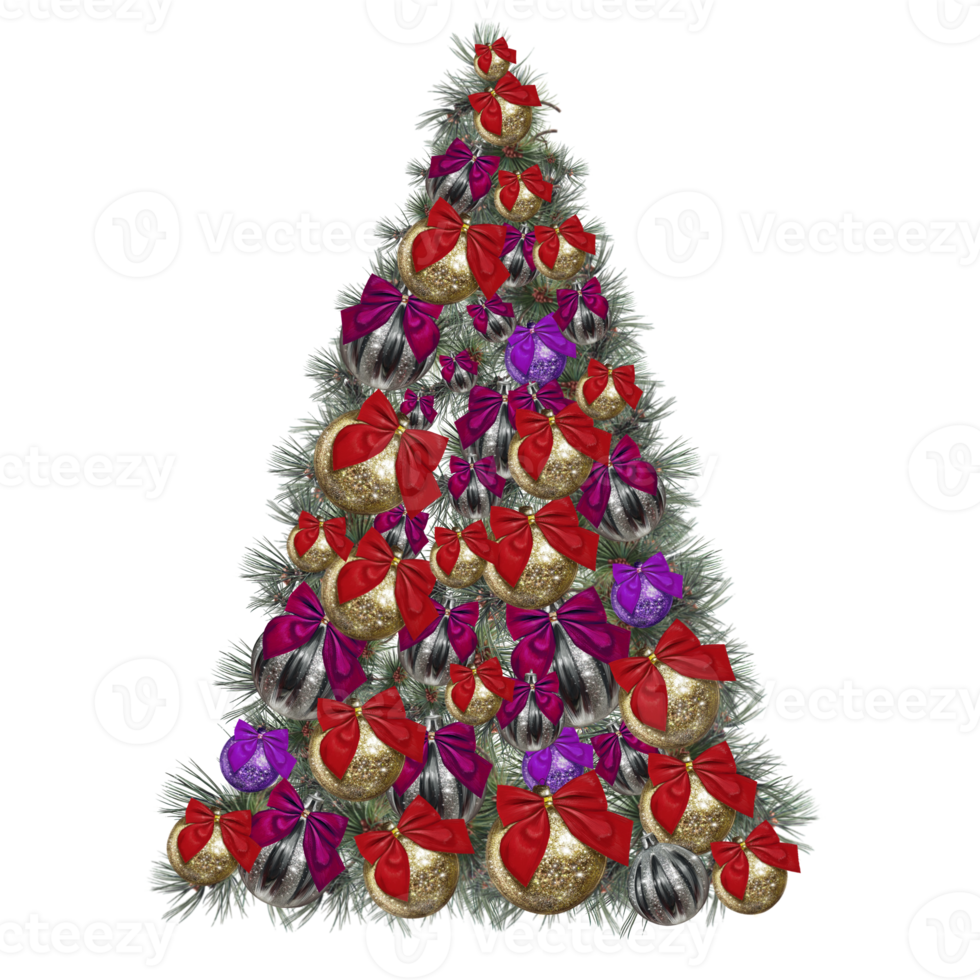 weihnachtsbaum geschmückt mit weihnachtskugeln und schleifen png