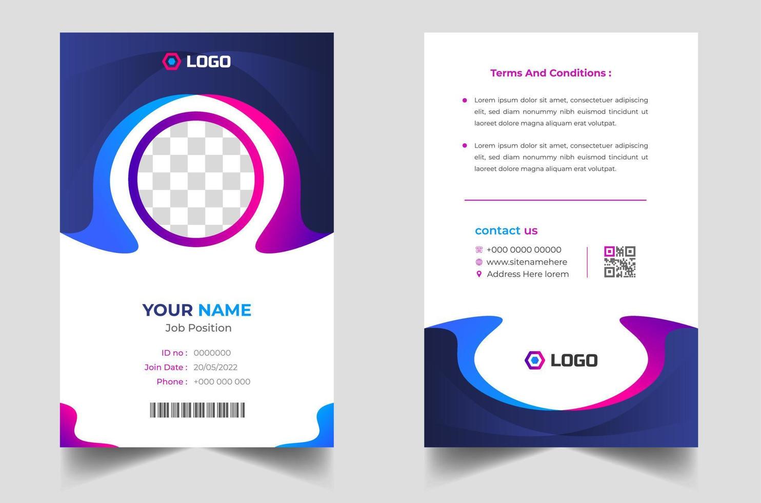 Modern and clean business id card template. professional id card design template with blue color. corporate modern business id card design template. Company employee id card template. vector