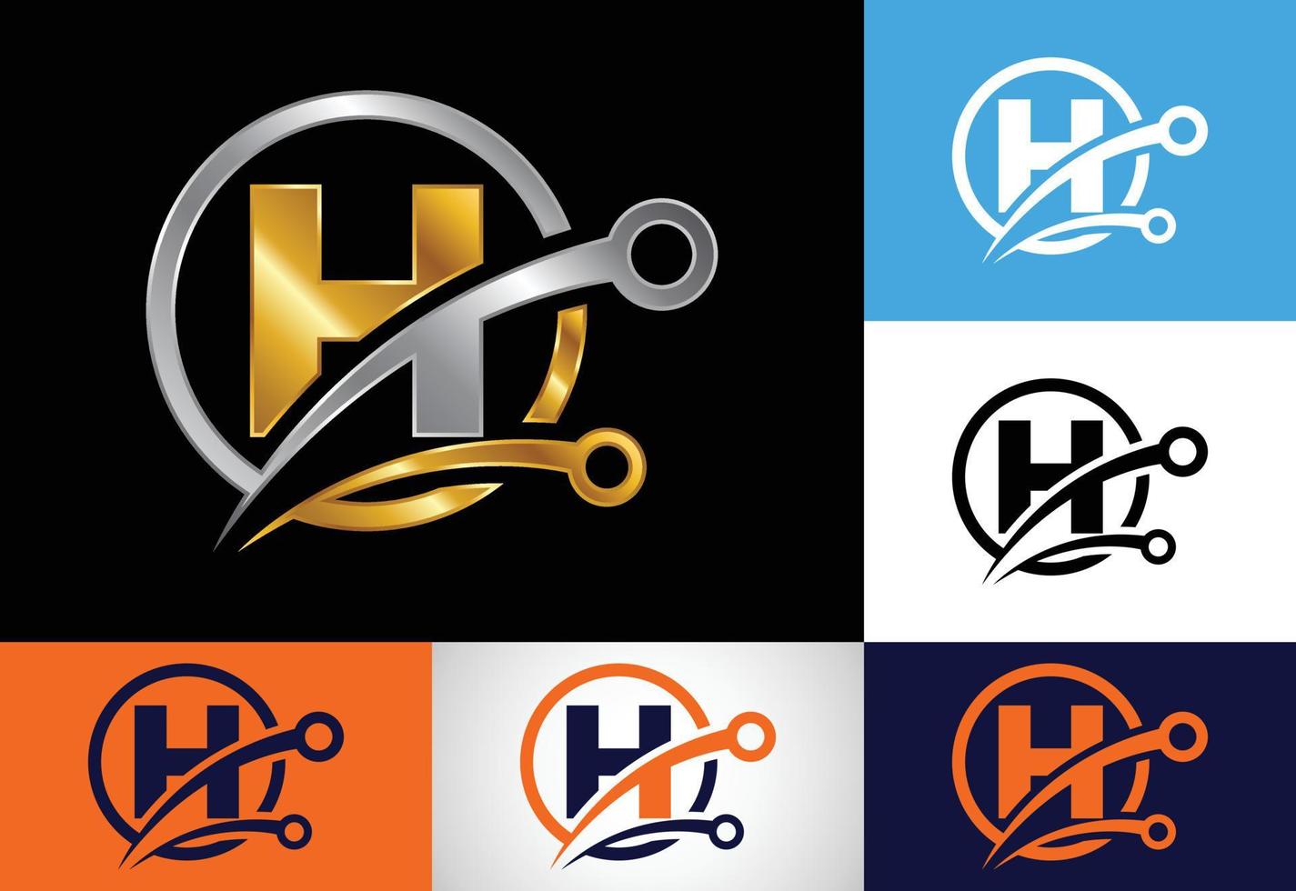 Initial H monogram alphabet in a circle with a technology sign symbol. Technology logo design concept vector template. Font emblem