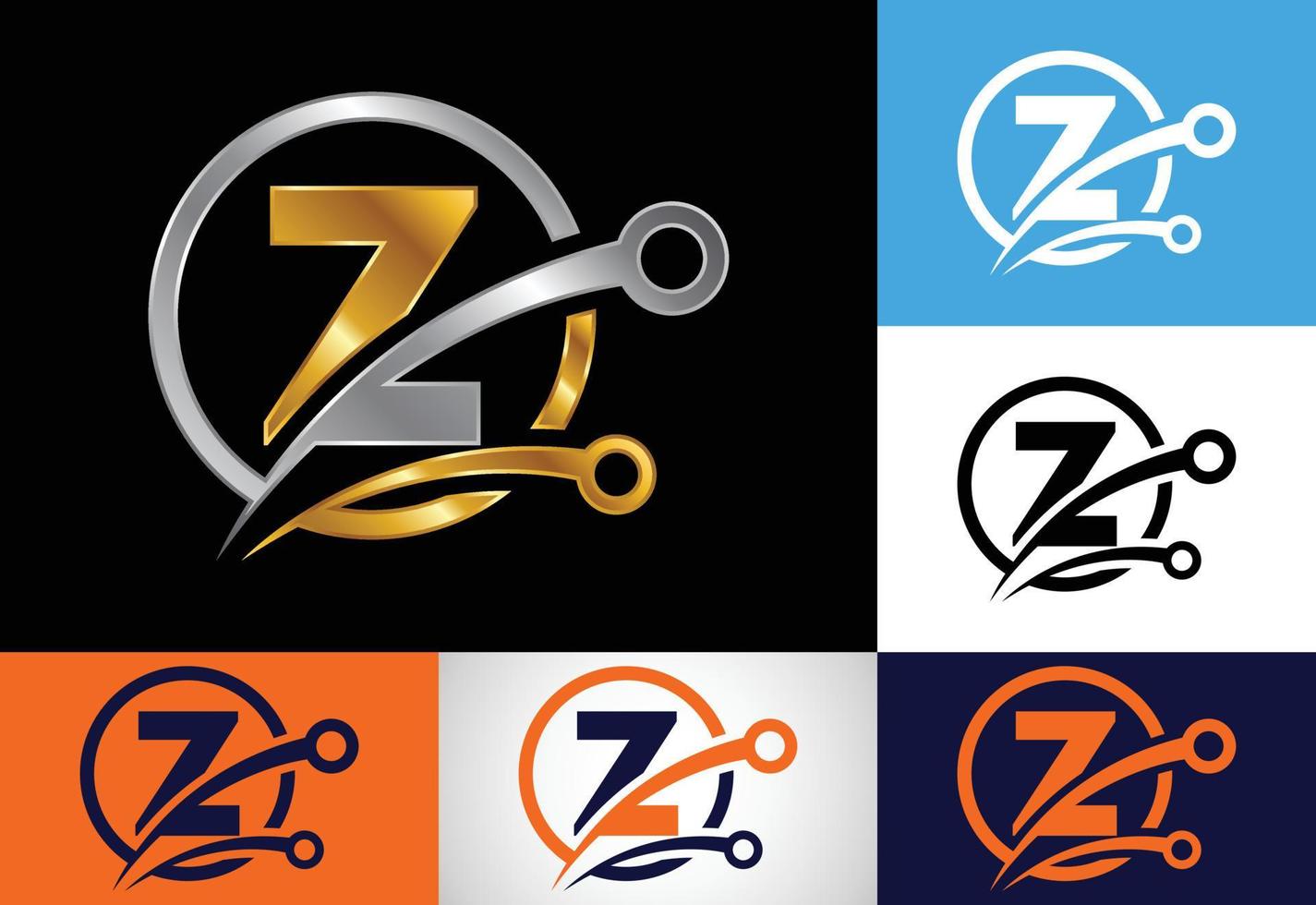 Initial Z monogram alphabet in a circle with a technology sign symbol. Technology logo design concept vector template. Font emblem