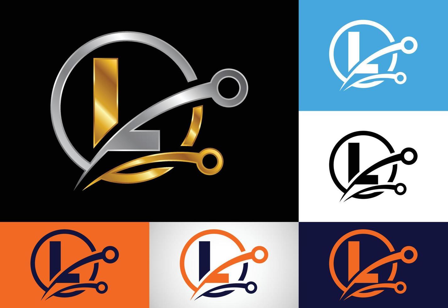 Initial L monogram alphabet in a circle with a technology sign symbol. Technology logo design concept vector template. Font emblem