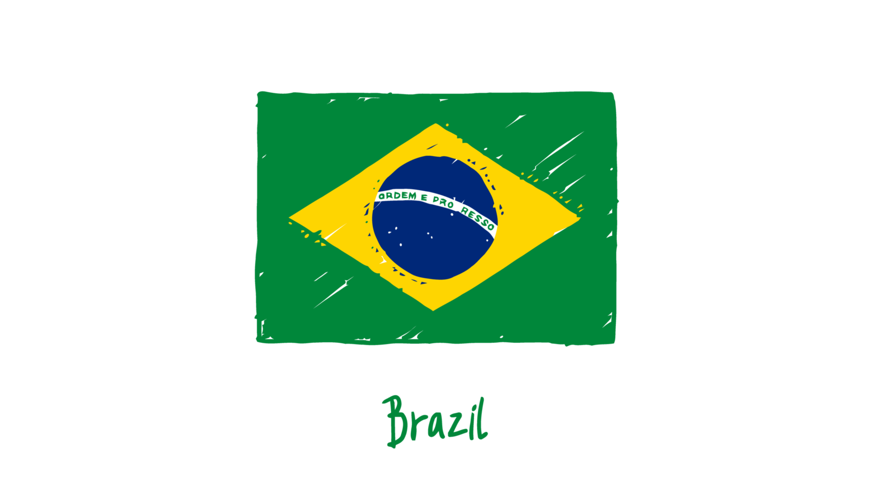ilustração de esboço de cor de lápis de bandeira de país nacional de brasil png