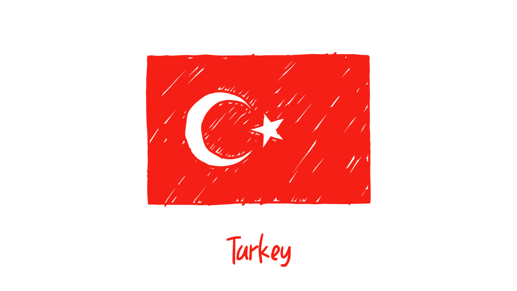 Turkey National Country Flag Pencil Color Sketch Illustration with Transparent Background png