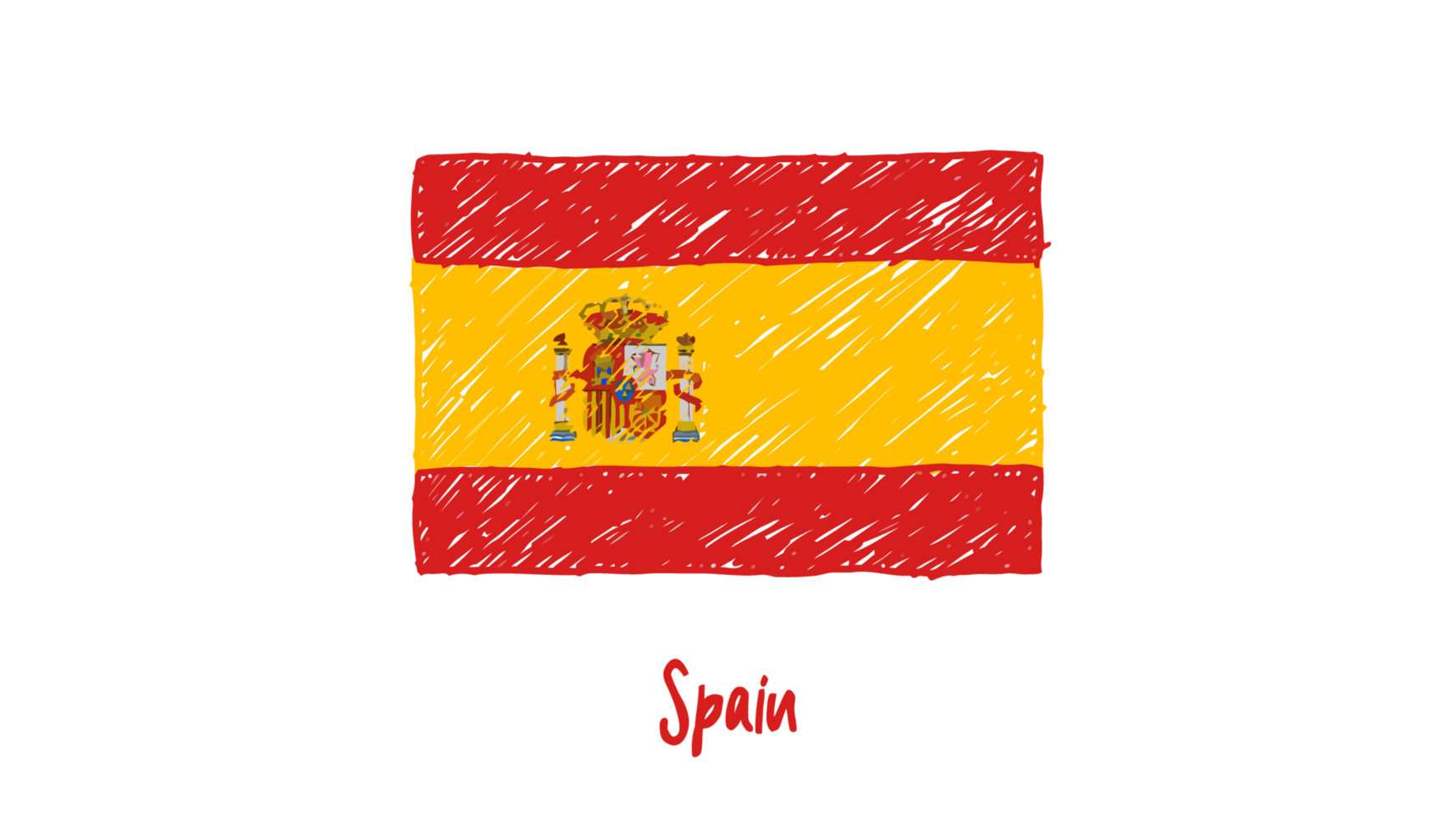 Spain National Country Flag Pencil Color Sketch Illustration with Transparent Background