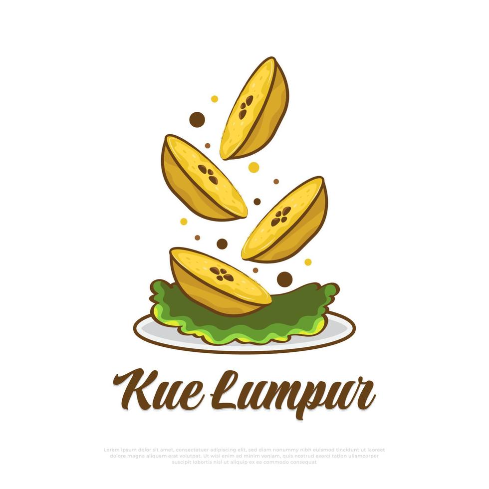 ilustración de comida tradicional indonesia llamada kue lumpur. bocadillos indonesios dibujados a mano vector