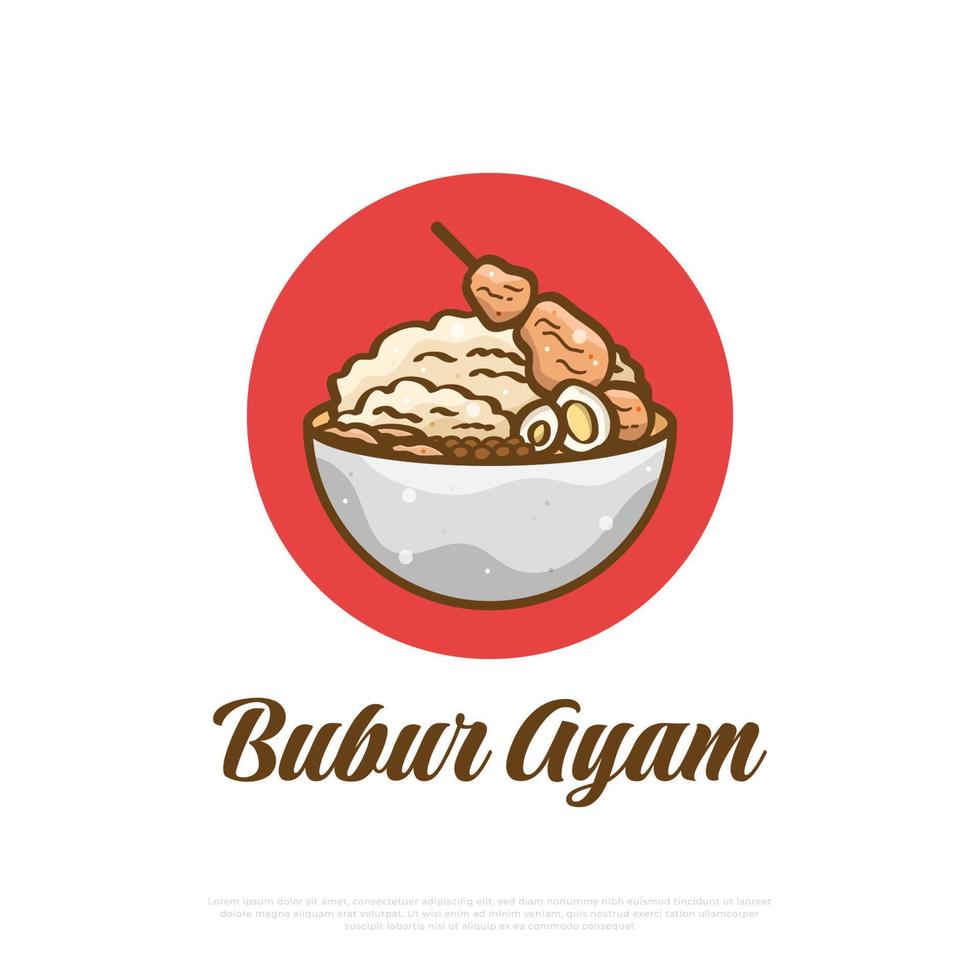 Bubur Ayam or Rice Porridge with Shredded Chicken, Eggs, and Meatballs. Asian Food Illustration vector