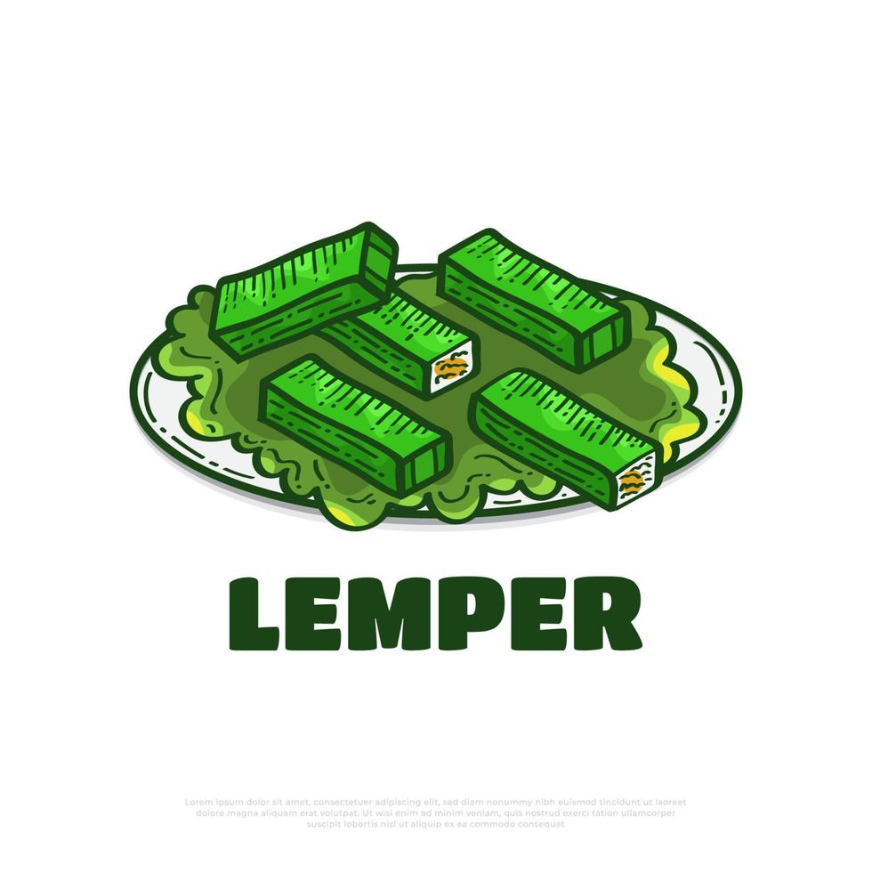 Hand Drawn Indonesian Traditional Food Named Lemper. Sticky Rice Filled with Chicken, Wrapped in Banana Leaves vector