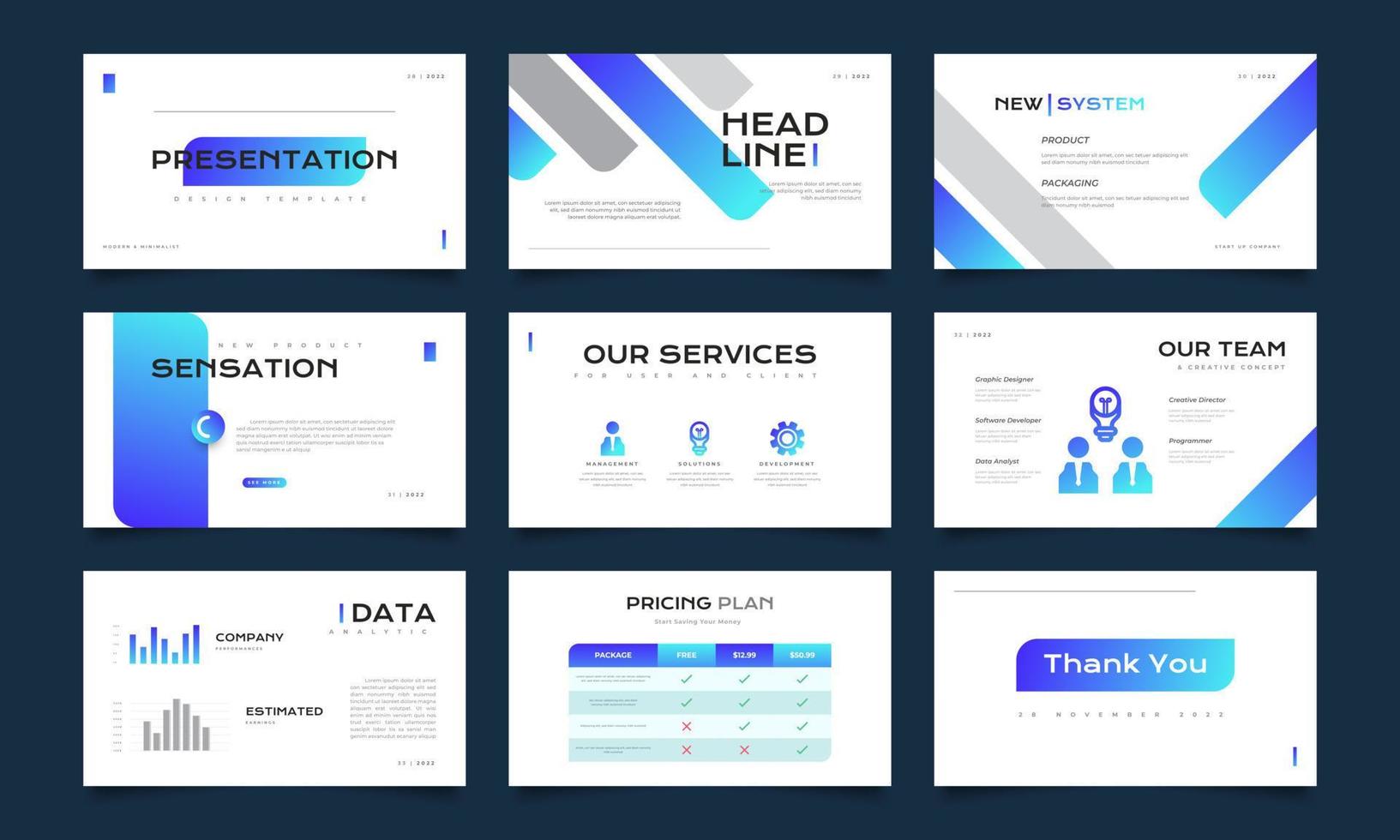 diseño de plantilla de presentación moderno y limpio con elementos infográficos. uso para presentación, marca, volante, folleto, marketing, publicidad, informe anual, banner, página de destino y diseño de sitios web vector