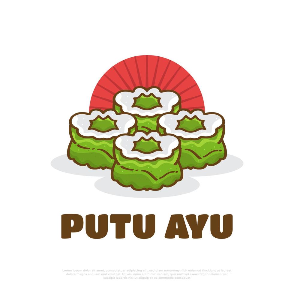 ilustración de kue putu ayu, pastel tradicional indonesio. vector de pastel al vapor