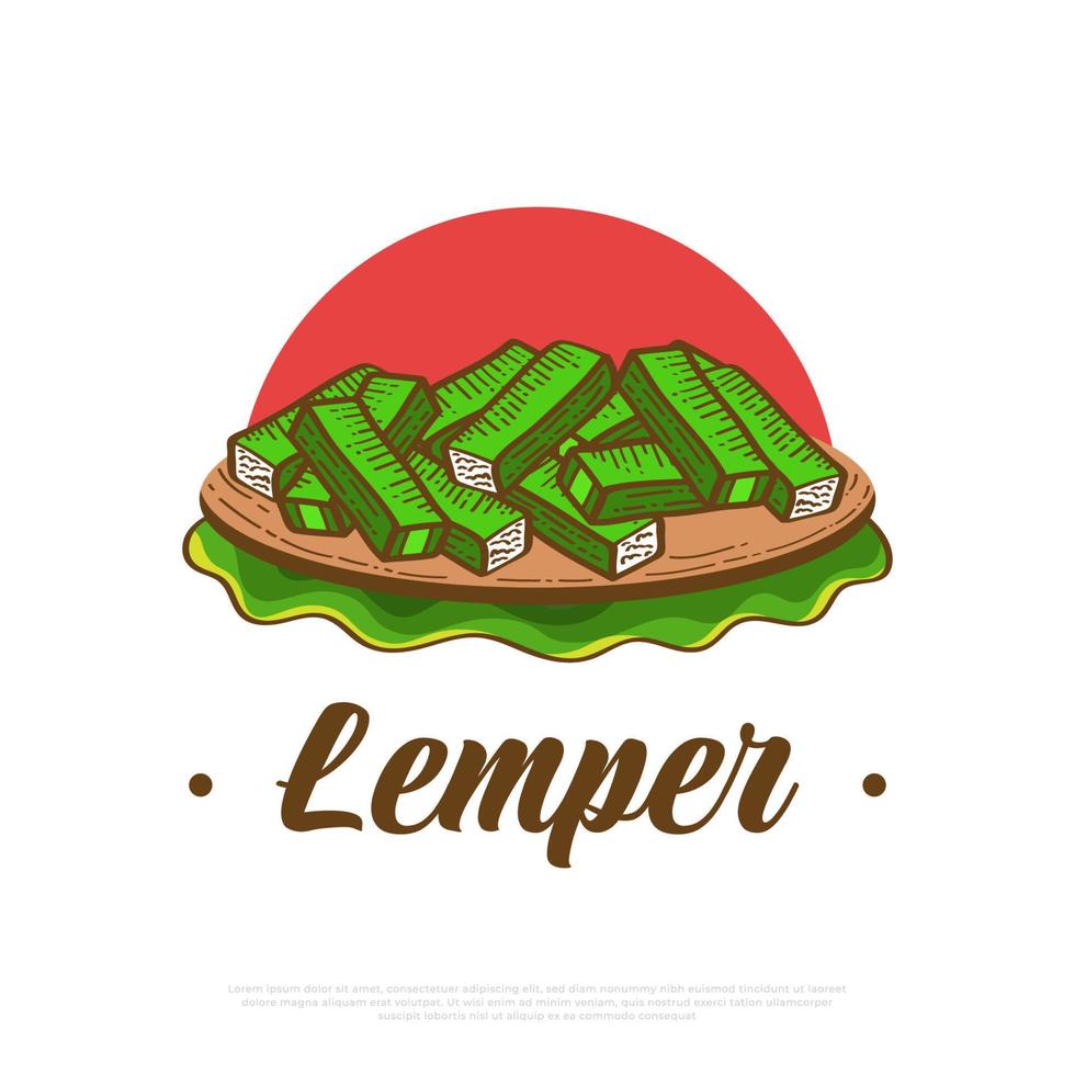 Hand Drawn Indonesian Traditional Food Named Lemper. Sticky Rice Filled with Chicken, Wrapped in Banana Leaves vector