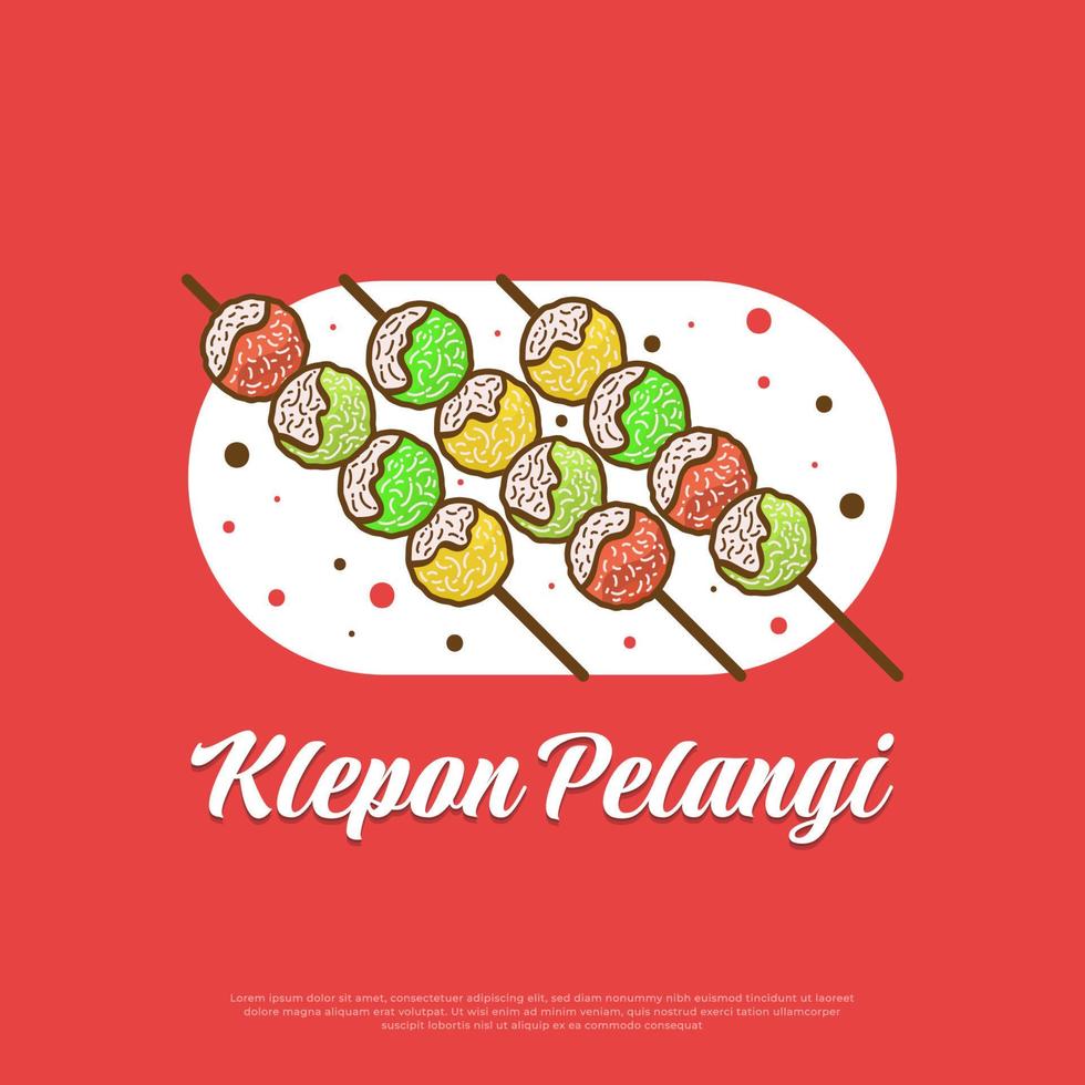 Klepon Pelangi, Indonesian Traditional Food or Snacks. Hand Drawn Vector Illustration