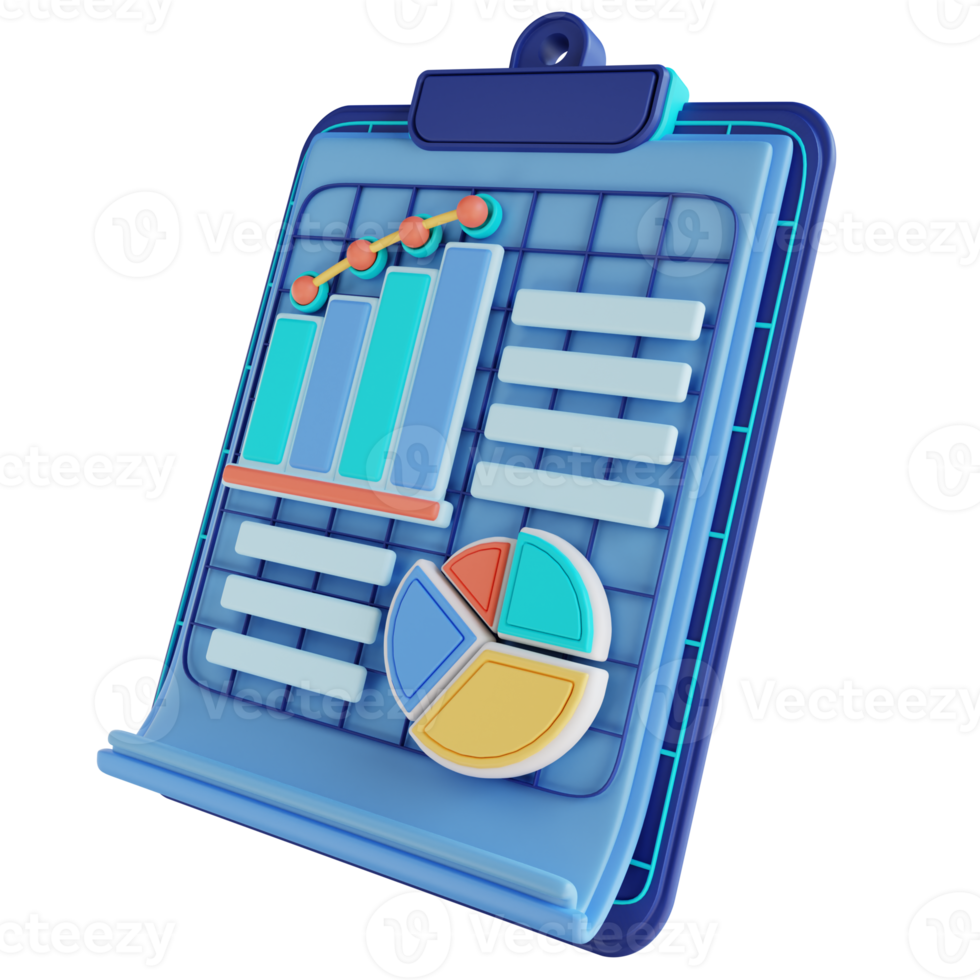 3D illustration business data reports png