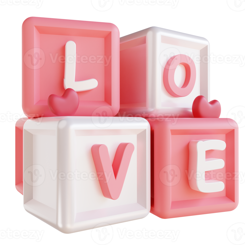 3D illustration cube love block png