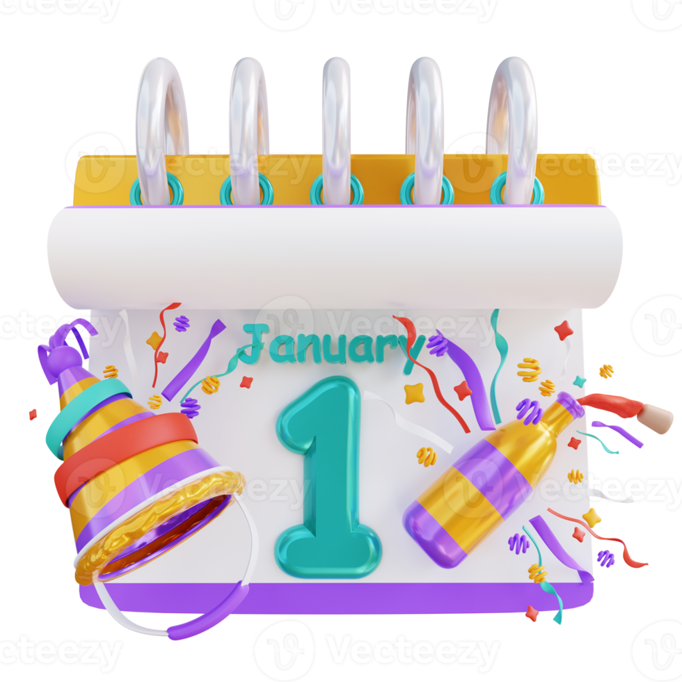 3d illustratie kalender hoed en fles png