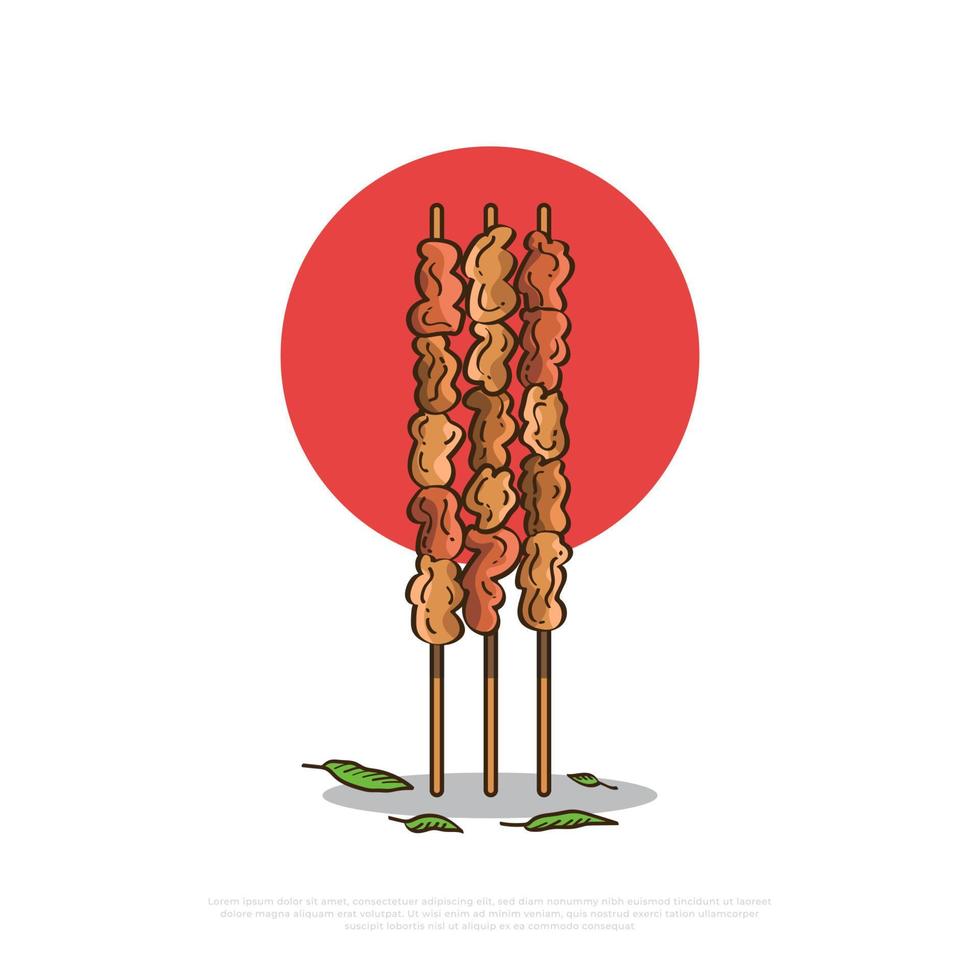 Satay or Sate Vector Illustration, Traditional Food from Indonesia. Illustration of Sate and Green Cayenne Pepper