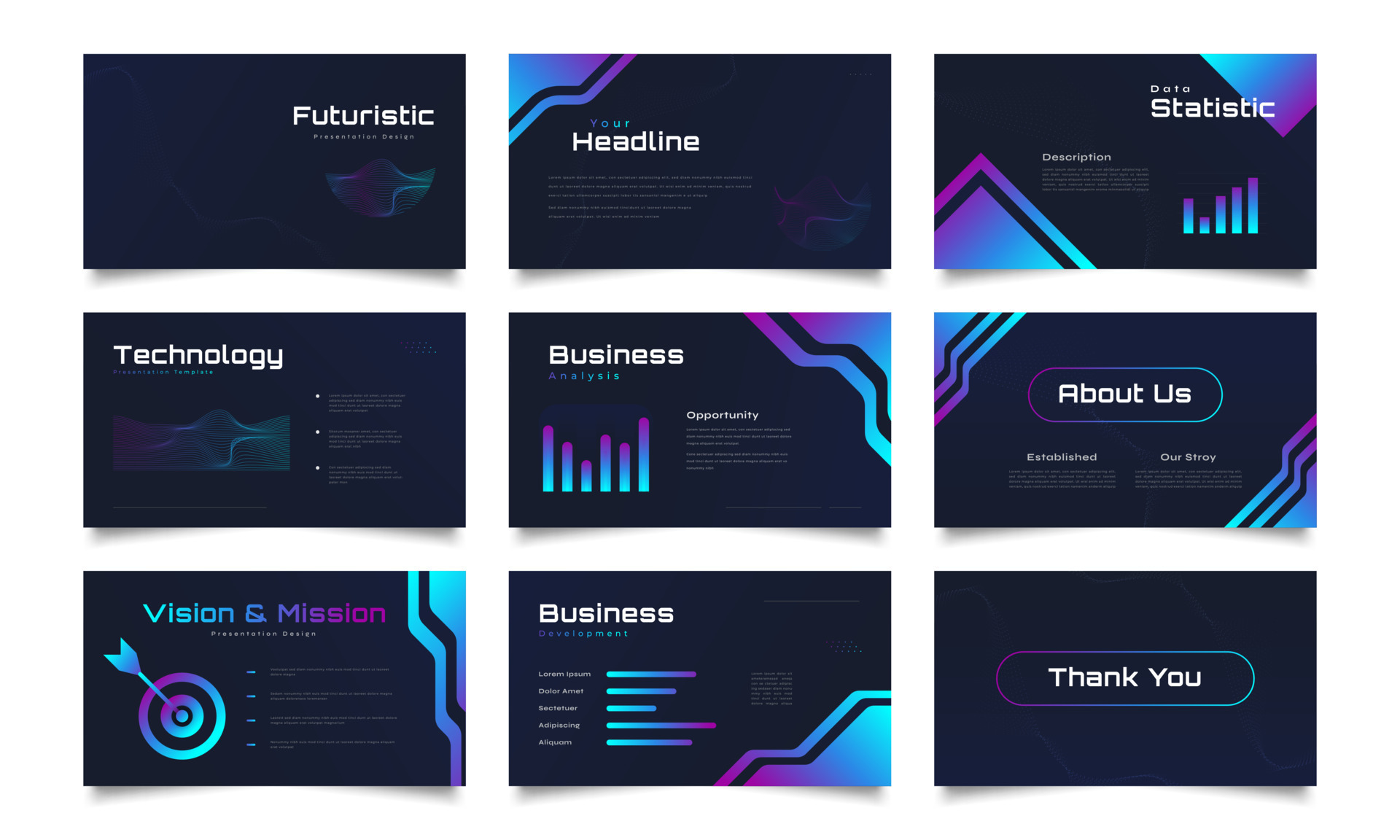 Modern and Futuristic Presentation Templates Set Design with Colorful