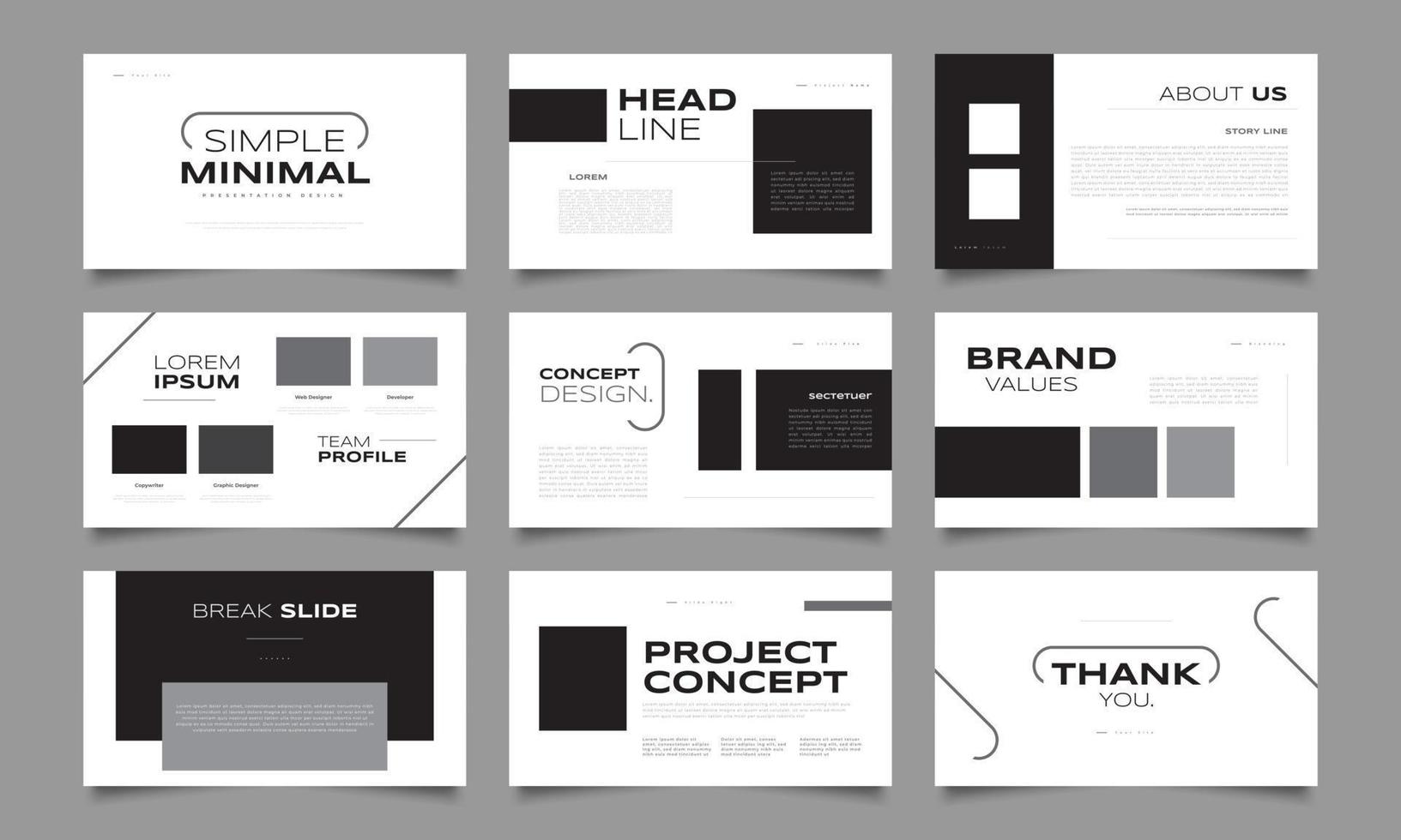Simple Minimal Black and White Presentation Design Templates. Use for