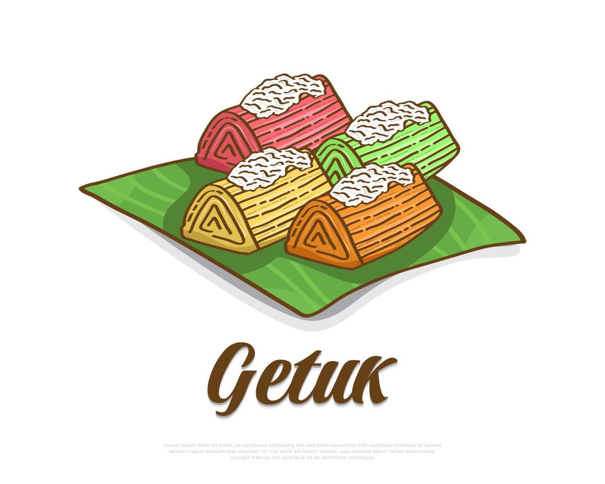 Illustration of Getuk, Indonesian Traditional Food or Snack Made from Cassava with Mixed Grated Coconut vector