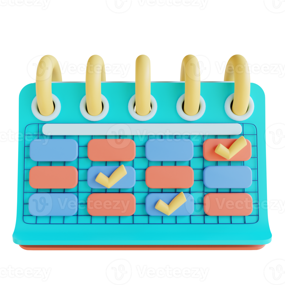 calendário de ilustração 3d e lista de verificação png