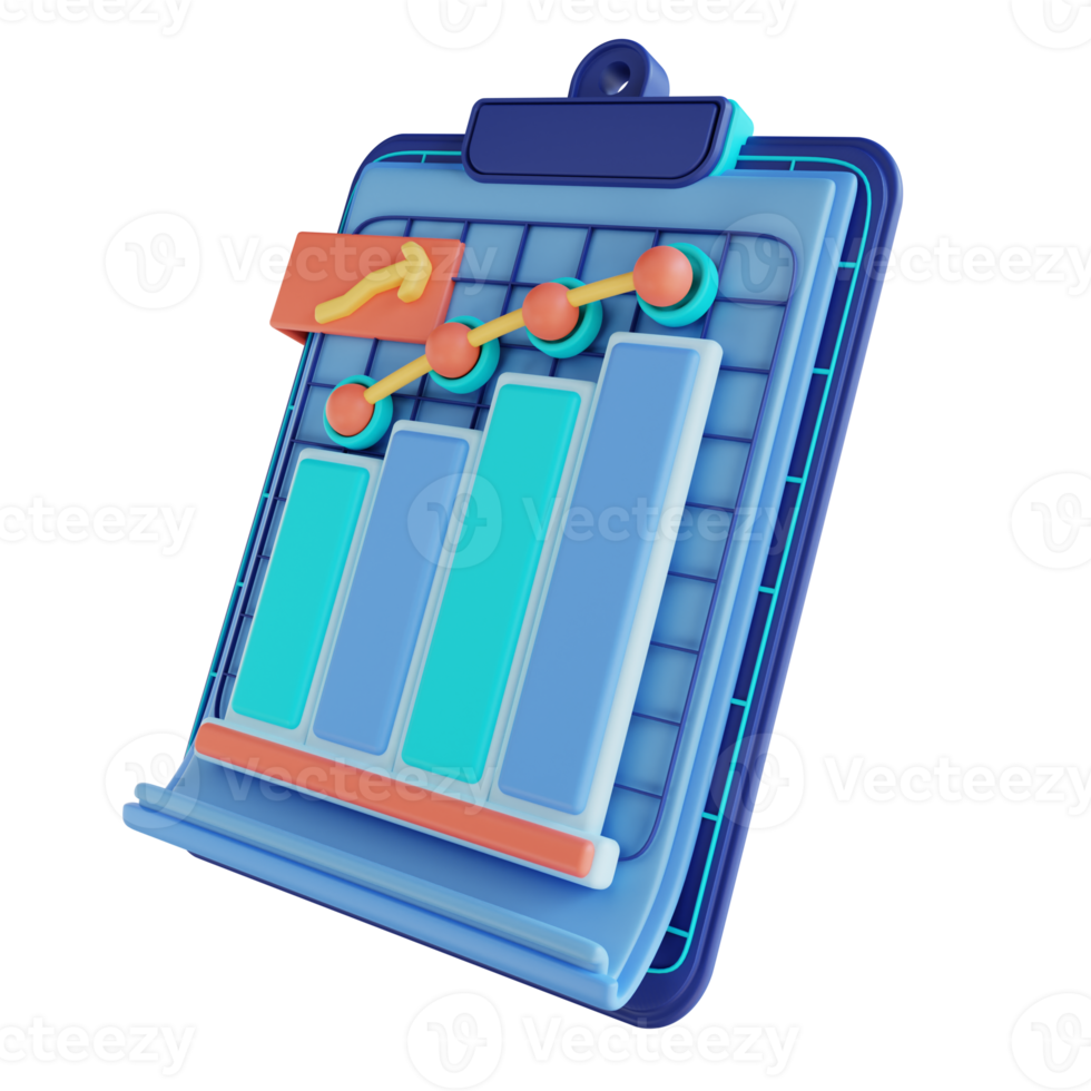 3D illustration analysis data report goes up png