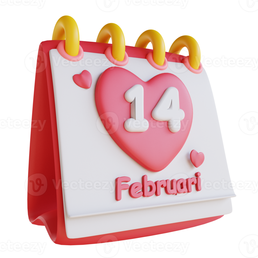 3d illustration calendrier saint valentin png