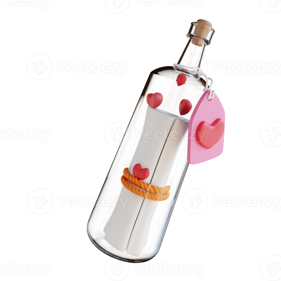 3D illustration love letter in a bottle png