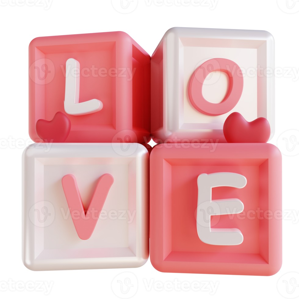 3D illustration cube love block png