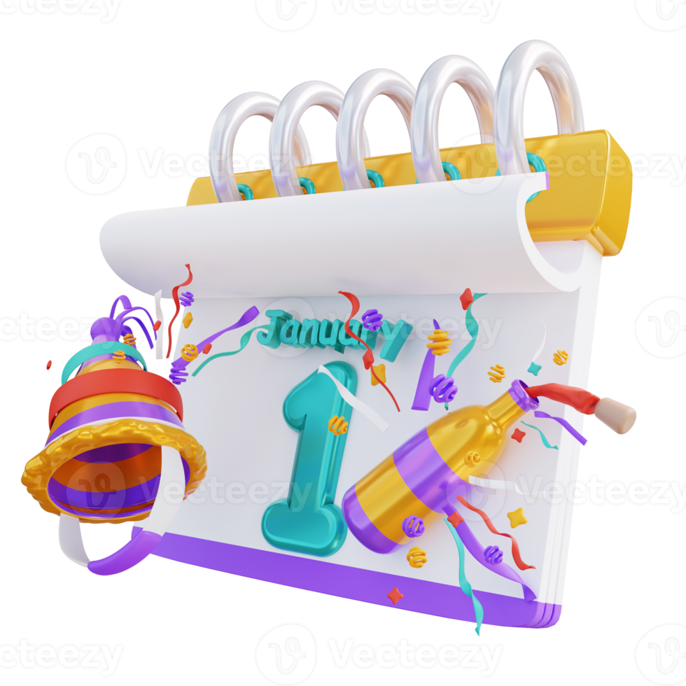 chapeau et bouteille de calendrier d'illustration 3d png