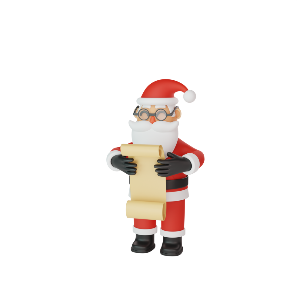 3d rendering of santa reading a message png