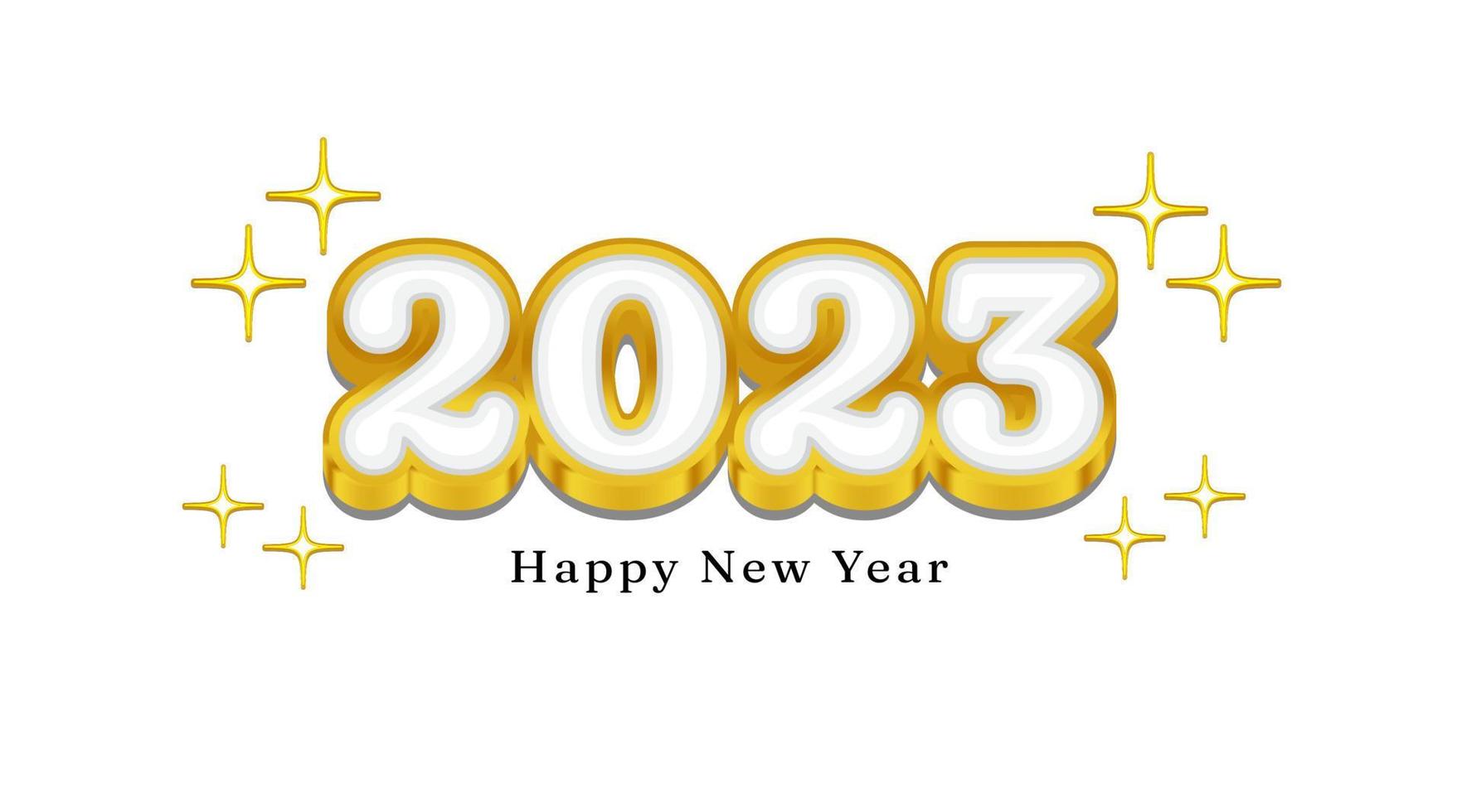 tipografía con eslogan de feliz año nuevo 2023. efecto 3d de color dorado. vector