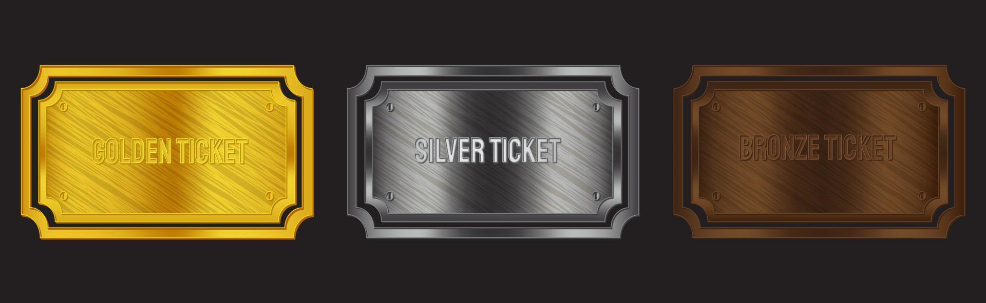 Badge Sets. Colors Gold, Silver, Bronze. For Tickets, Coupons, Awards and Member Cards. vector