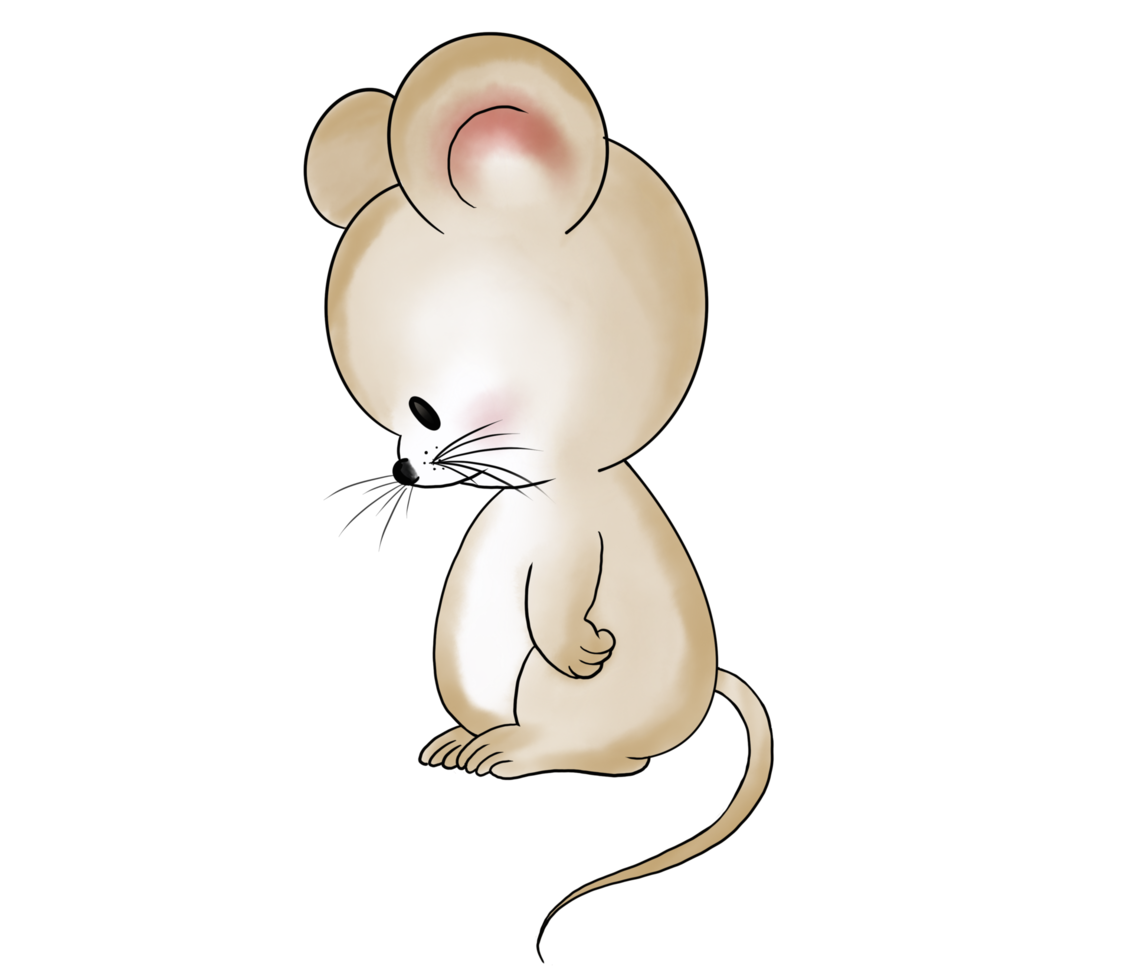 Cute, little, fat brown doodle cartoon mouse character embarrasses ...