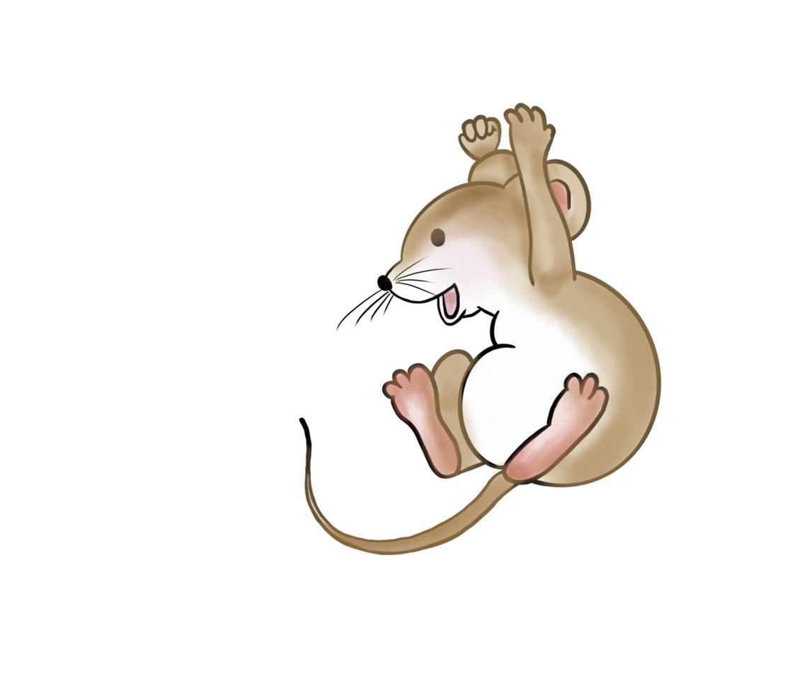 Little cute big ears, brown doodle cartoon mouse character is jumping and enjoy emotion. Isolate watercolor image. png