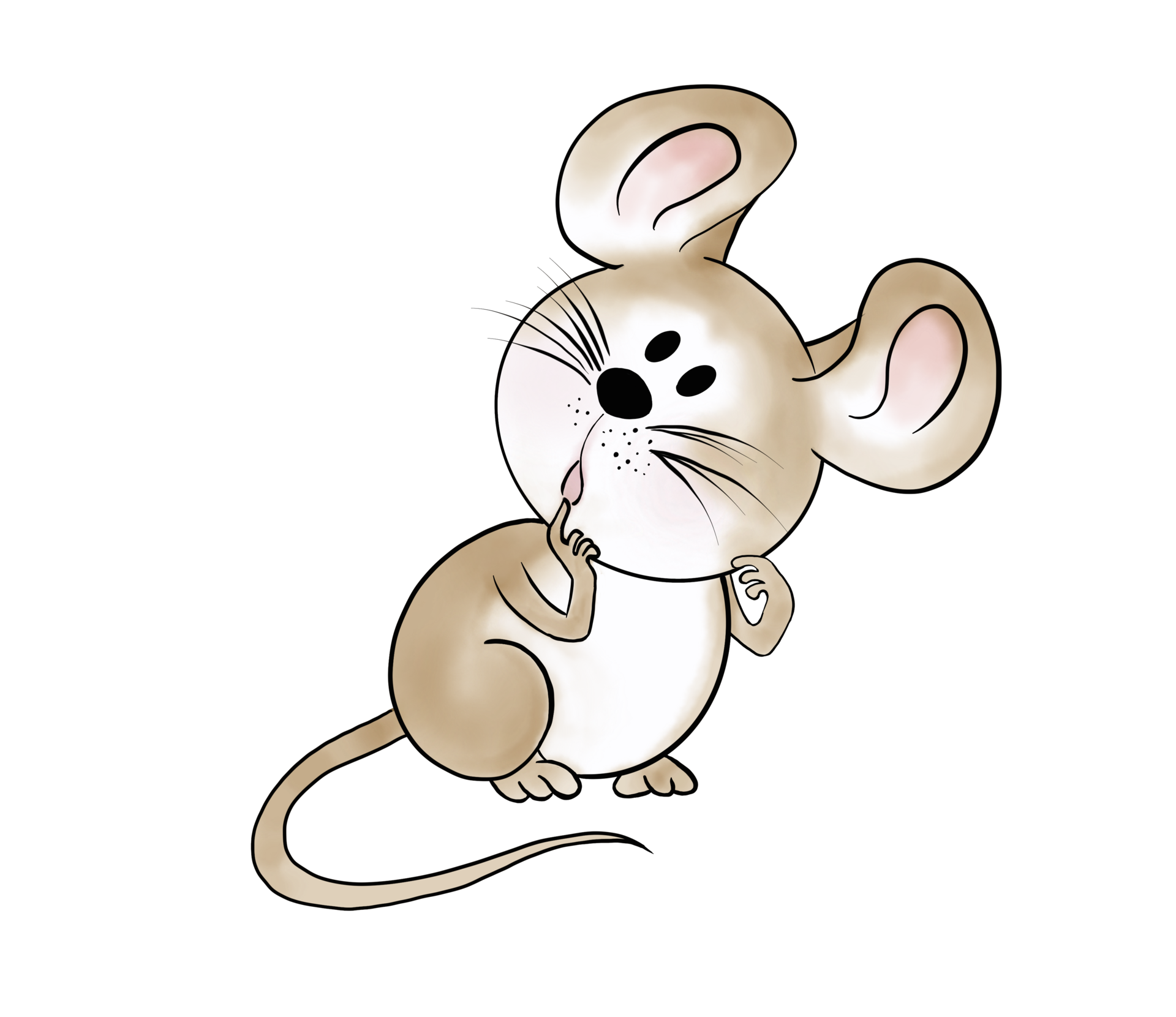 Free Little cute big ears, brown doodle cartoon mouse character acts if  wondering. Isolate watercolor image. 16330074 PNG with Transparent  Background