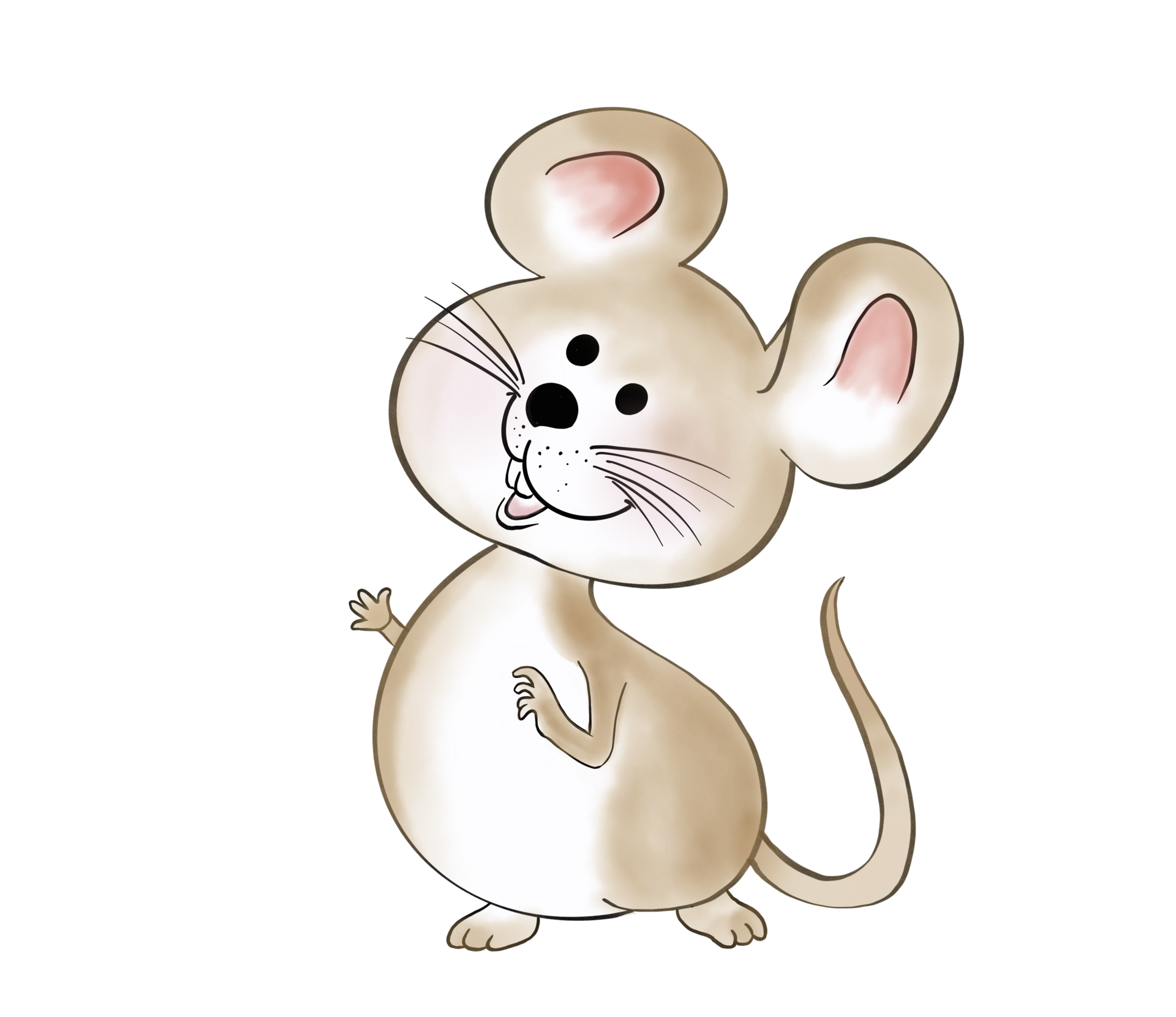 Free Little cute big ears, brown doodle cartoon mouse character is standing  with smiles and happy emotion. Isolate watercolor image. 16330076 PNG with  Transparent Background