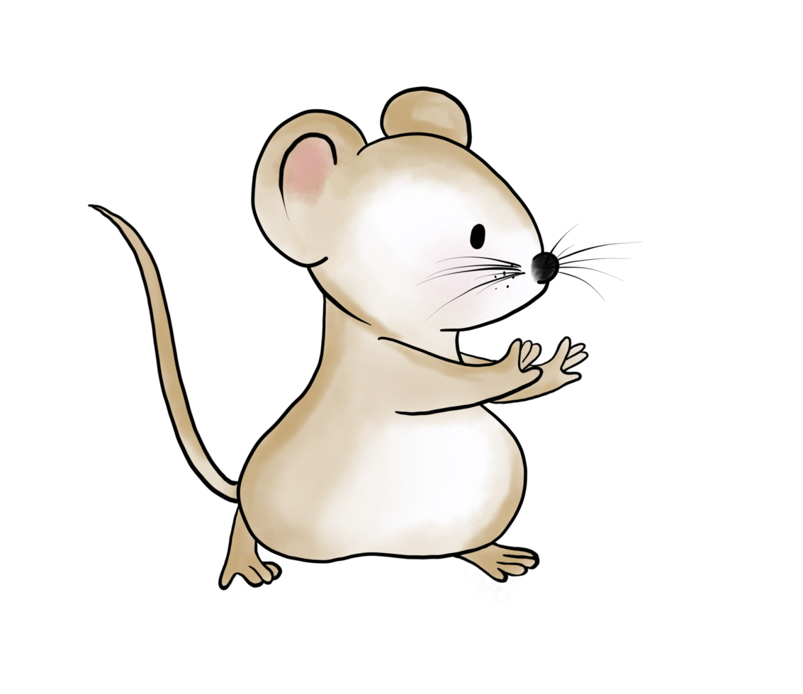 mignon, petit, gros personnage de souris de dessin animé doodle brun agir si des exercices et des danses. isoler l'image aquarelle. png